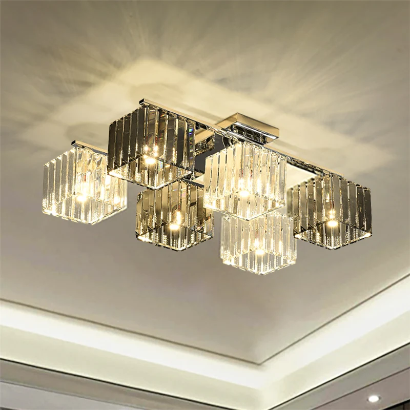 Kristallen kubus-inbouwplafondlamp Modern 4/6/9-lichts Modern binneninbouwlicht gepolijst chroom Clearhalo