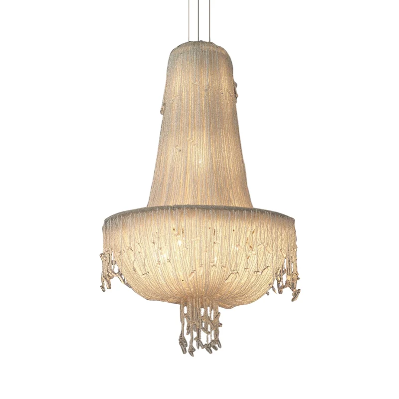 Kristallen mand hangende kroonluchter landelijk 6-lichts hanglamp wit Clearhalo