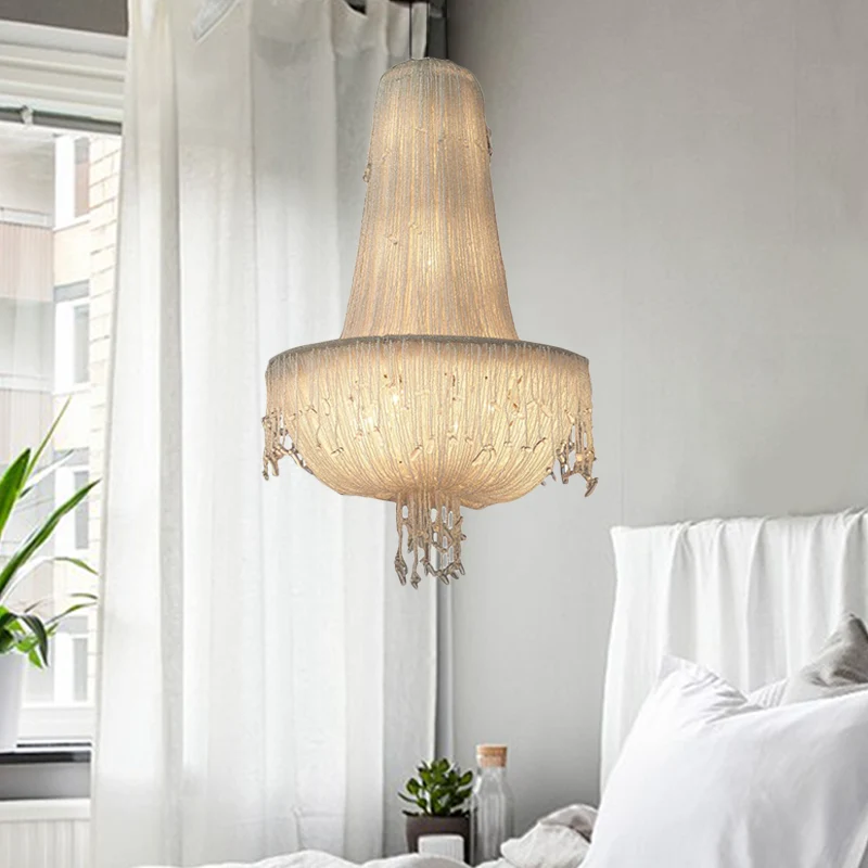 Kristallen mand hangende kroonluchter landelijk 6-lichts hanglamp wit Clearhalo