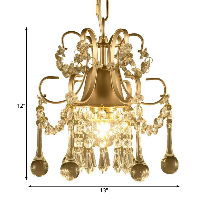 Kristallen plafondkroonluchter met zwaaiarm, eenvoudig 3-lichts woonkamer hanglamp champagne Clearhalo