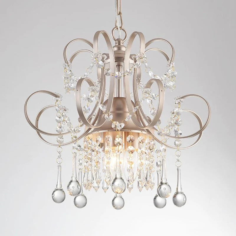 Kristallen plafondkroonluchter met zwaaiarm, eenvoudig 3-lichts woonkamer hanglamp champagne Clearhalo