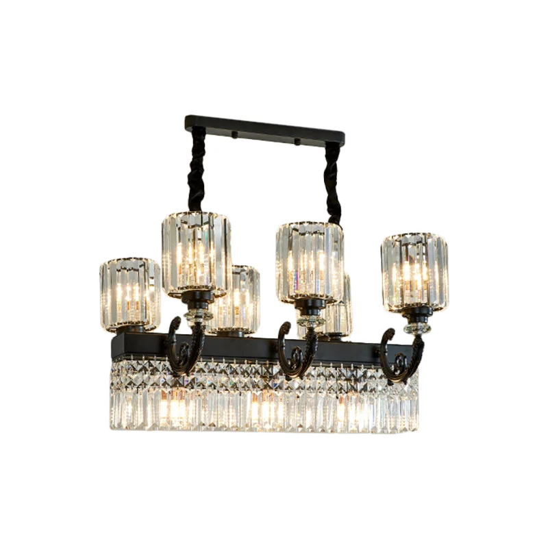 Kristallen prisma Black Island-hanger Cilindrische 9-koppige hanglamp moderne stijl met franje Clearhalo