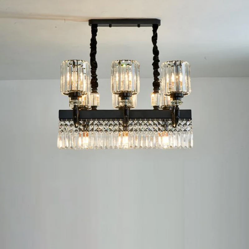 Kristallen prisma Black Island-hanger Cilindrische 9-koppige hanglamp moderne stijl met franje Clearhalo