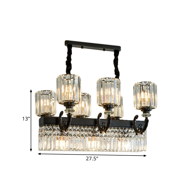 Kristallen prisma Black Island-hanger Cilindrische 9-koppige hanglamp moderne stijl met franje Clearhalo