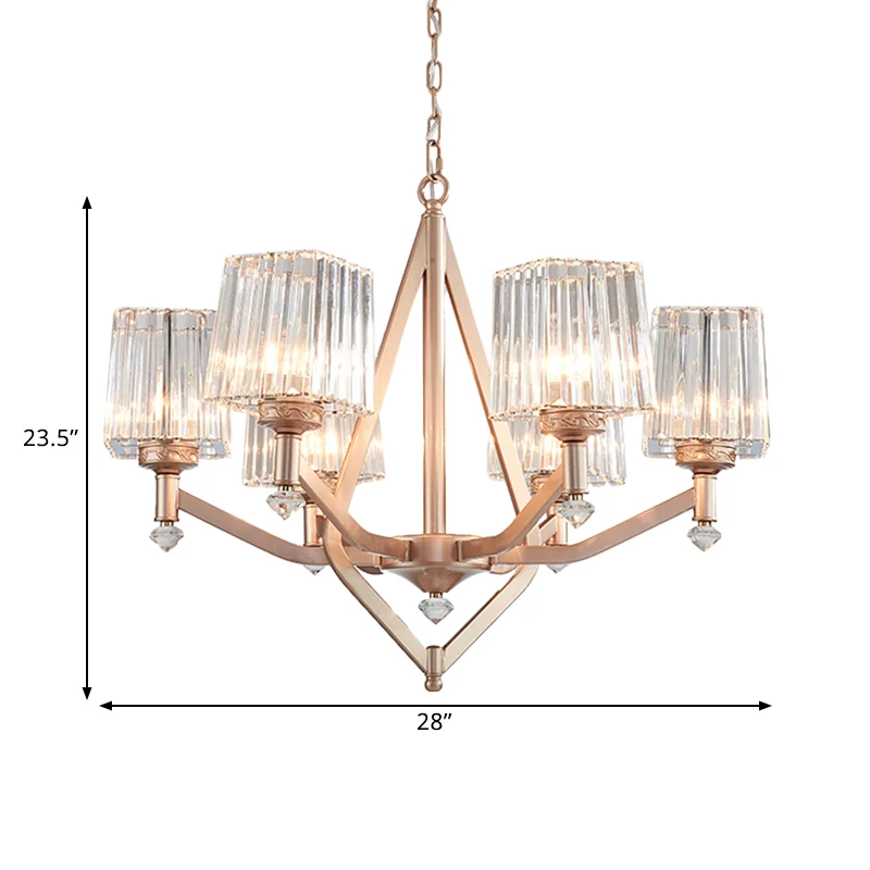 Kristallen prisma roségouden hanglamp kubisch 6-lichts moderne up-kroonluchter voor hotel Clearhalo