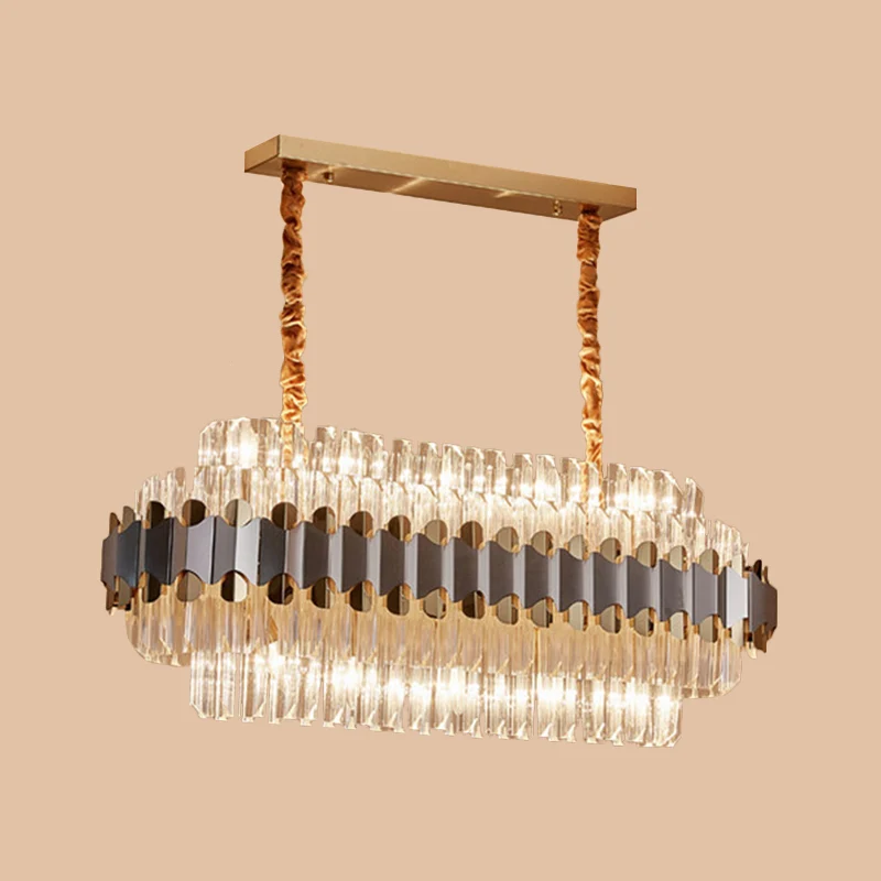 Kristallen prisma's zilver en goud eilandverlichting ovaal 10 lampen moderne hanglamp boven eettafel Clearhalo