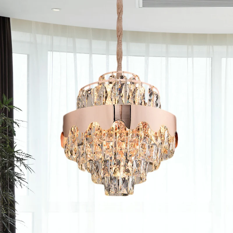 Kristallen rechthoek gelaagde kroonluchter modernisme 7/12 lichten eetkamer ophanging hanger goud Clearhalo