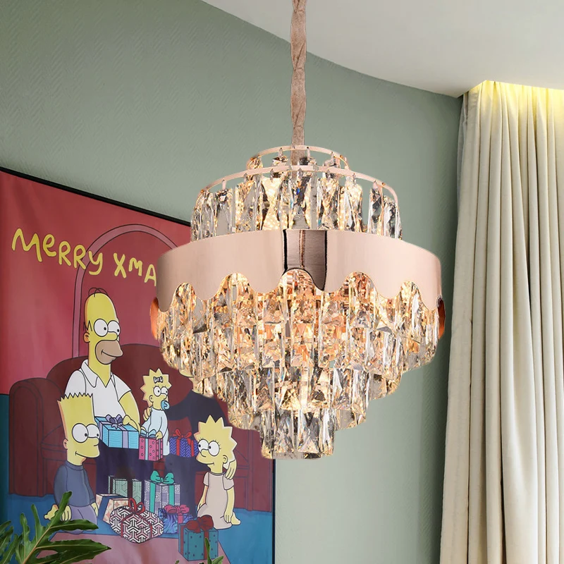 Kristallen rechthoek gelaagde kroonluchter modernisme 7/12 lichten eetkamer ophanging hanger goud Clearhalo