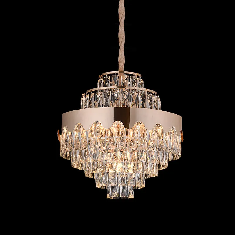 Kristallen rechthoek gelaagde kroonluchter modernisme 7/12 lichten eetkamer ophanging hanger goud Clearhalo