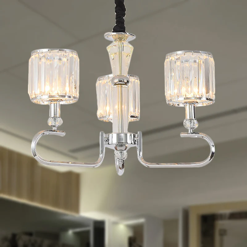 Kristallen rechthoekige cilinder hangende plafondlamp Eigentijds 3/6 lichts Chromen kroonluchterlicht Clearhalo