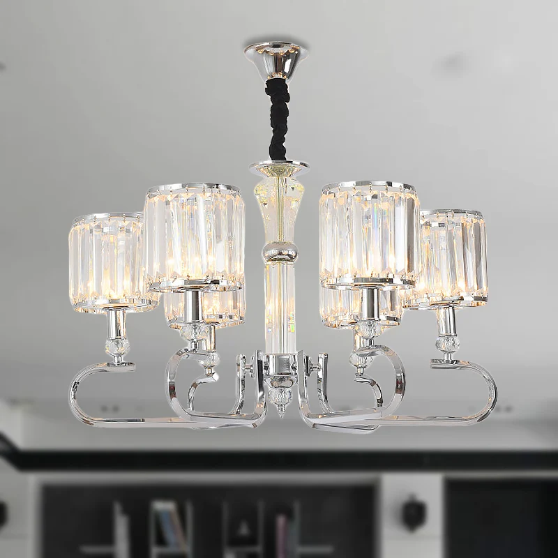 Kristallen rechthoekige cilinder hangende plafondlamp Eigentijds 3/6 lichts Chromen kroonluchterlicht Clearhalo