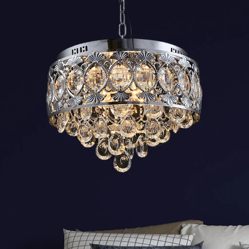 Kristallen ronde kroonluchterverlichting Hedendaags 4-lichts woonkamer hangend plafondlicht chroom Clearhalo