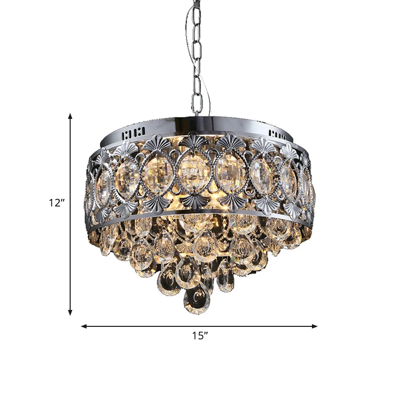 Kristallen ronde kroonluchterverlichting Hedendaags 4-lichts woonkamer hangend plafondlicht chroom Clearhalo