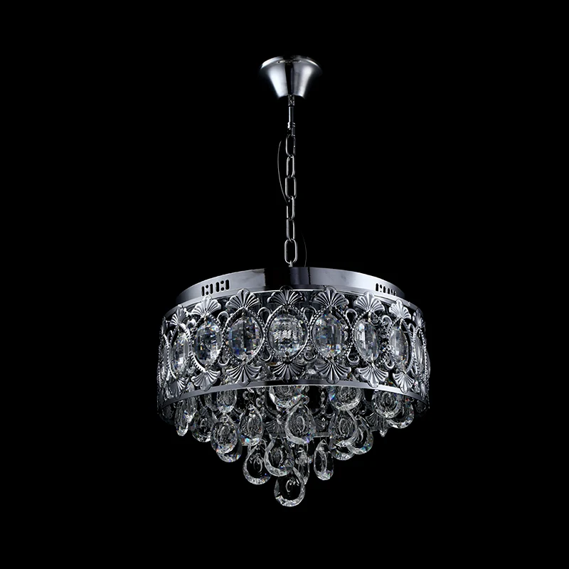 Kristallen ronde kroonluchterverlichting Hedendaags 4-lichts woonkamer hangend plafondlicht chroom Clearhalo