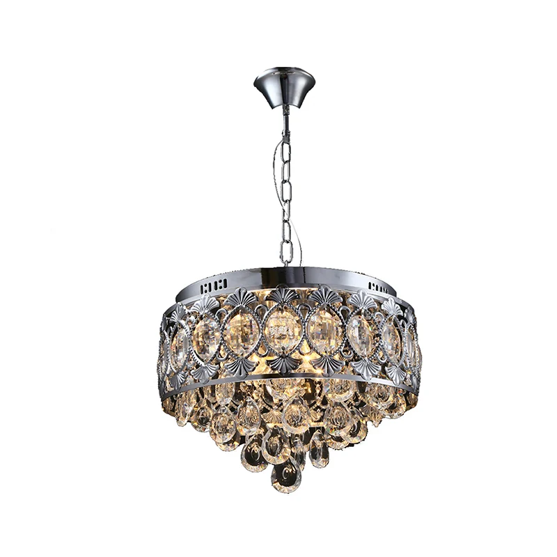 Kristallen ronde kroonluchterverlichting Hedendaags 4-lichts woonkamer hangend plafondlicht chroom Clearhalo