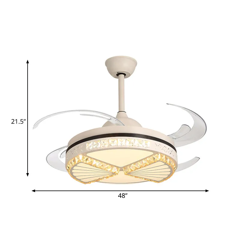Kristallen sector plafondventilator verlichting moderne stijl woonkamer 48" W LED semi-inbouwlamp wit, 4 heldere bladen Cl...