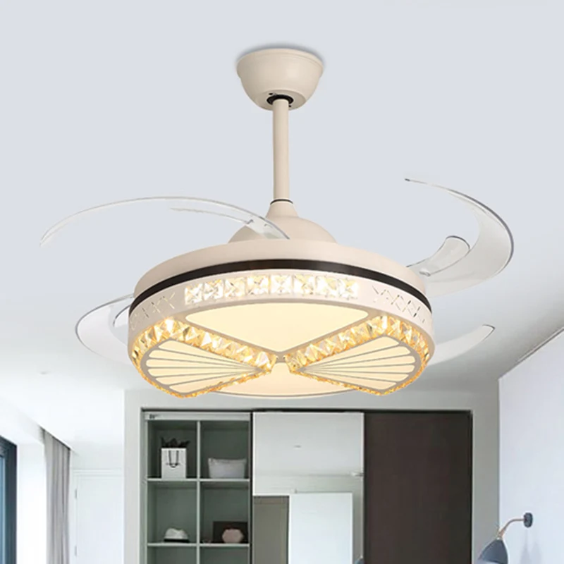 Kristallen sector plafondventilator verlichting moderne stijl woonkamer 48" W LED semi-inbouwlamp wit, 4 heldere bladen Cl...