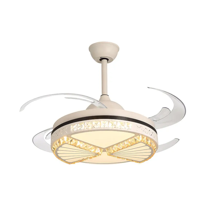 Kristallen sector plafondventilator verlichting moderne stijl woonkamer 48" W LED semi-inbouwlamp wit, 4 heldere bladen Cl...