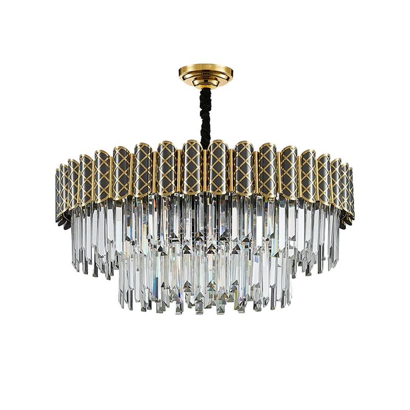 Kristallen staaf 2 lagen ronde hanglamp moderne 9 lampen woonkamerkroonluchter zwart-goud Clearhalo