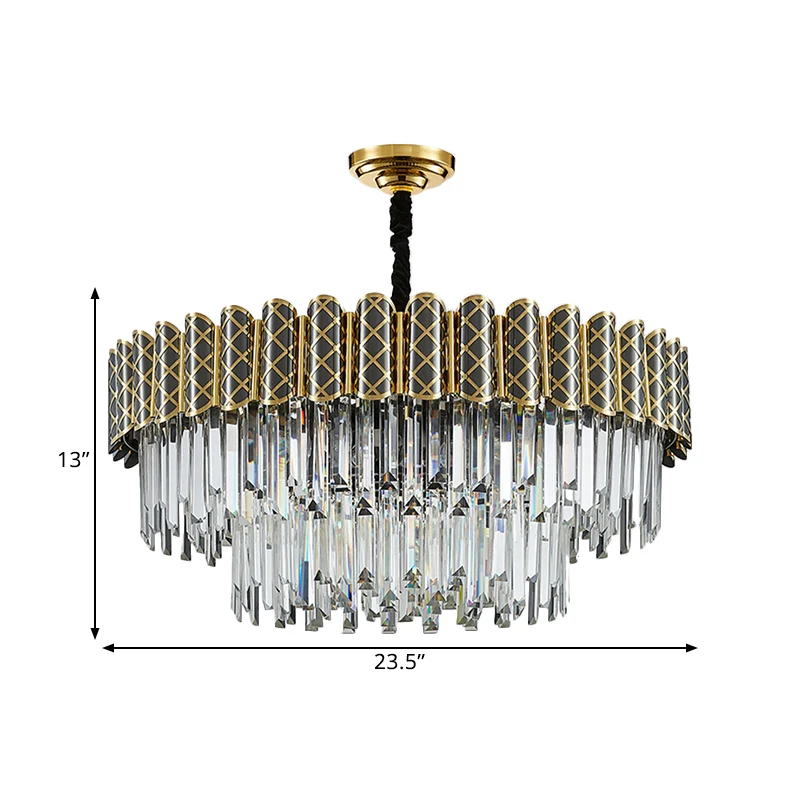 Kristallen staaf 2 lagen ronde hanglamp moderne 9 lampen woonkamerkroonluchter zwart-goud Clearhalo