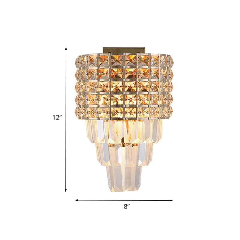 Kristallen taps toelopende wandverlichting postmodern 2 lampen woonkamer inbouw met gouden cirkel/rasterframe Clearhalo