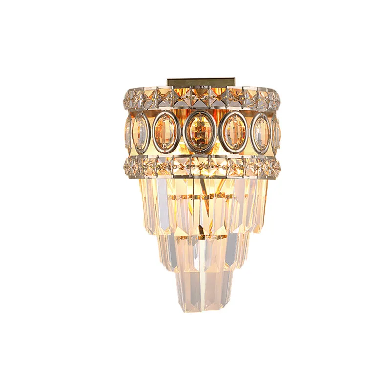 Kristallen taps toelopende wandverlichting postmodern 2 lampen woonkamer inbouw met gouden cirkel/rasterframe Clearhalo