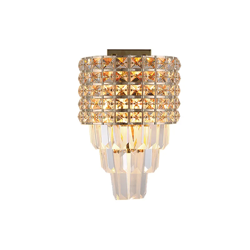 Kristallen taps toelopende wandverlichting postmodern 2 lampen woonkamer inbouw met gouden cirkel/rasterframe Clearhalo