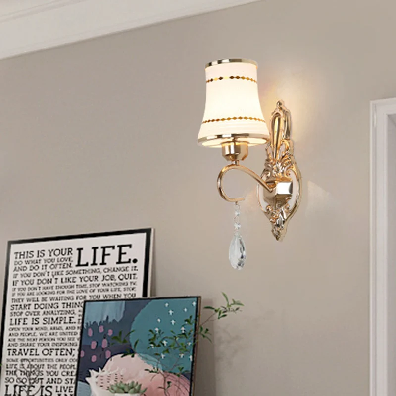 Kristallen uitlopende wandlamp Vintage 1 kop woonkamer schanslamp goud Clearhalo