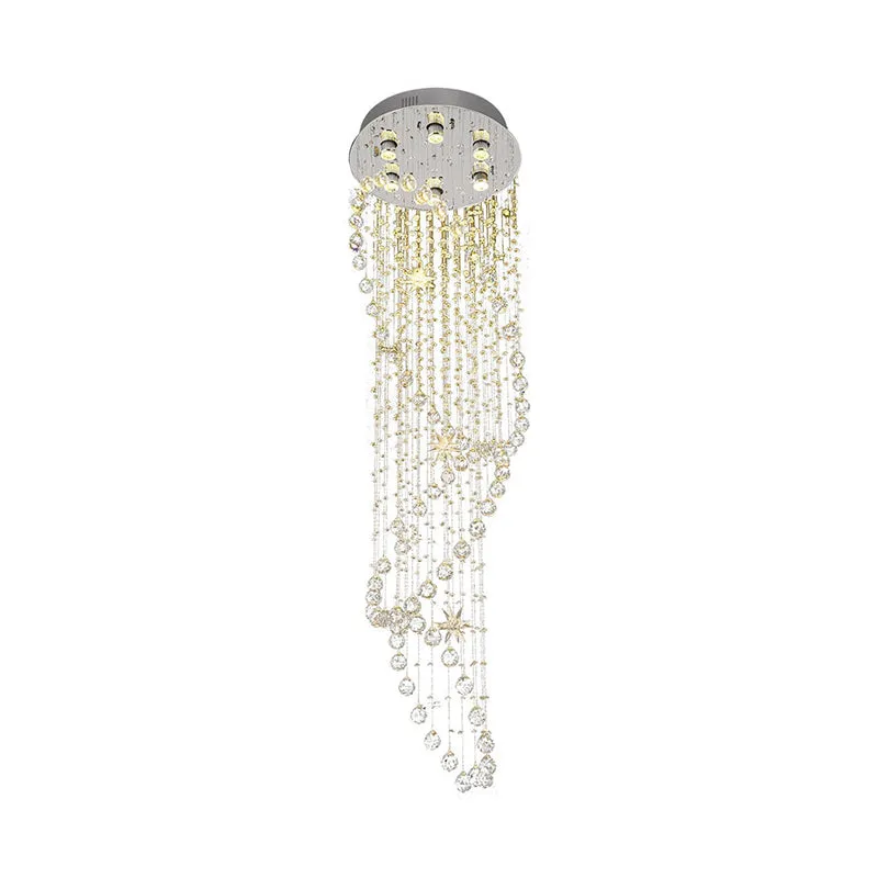 Kristalzilveren LED-clusterhanglamp Waterval 6-kops moderne plafondophanglamp Clearhalo