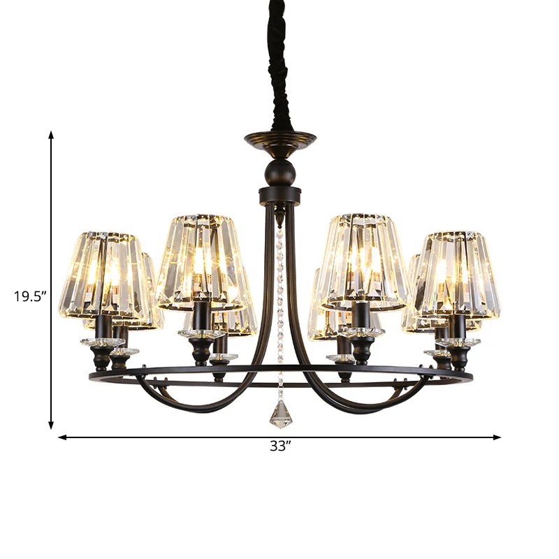 Kristalzwarte kroonluchter licht taps toelopend 4/6/8 lampen Scandinavische plafond hanglamp voor eetkamer Clearhalo