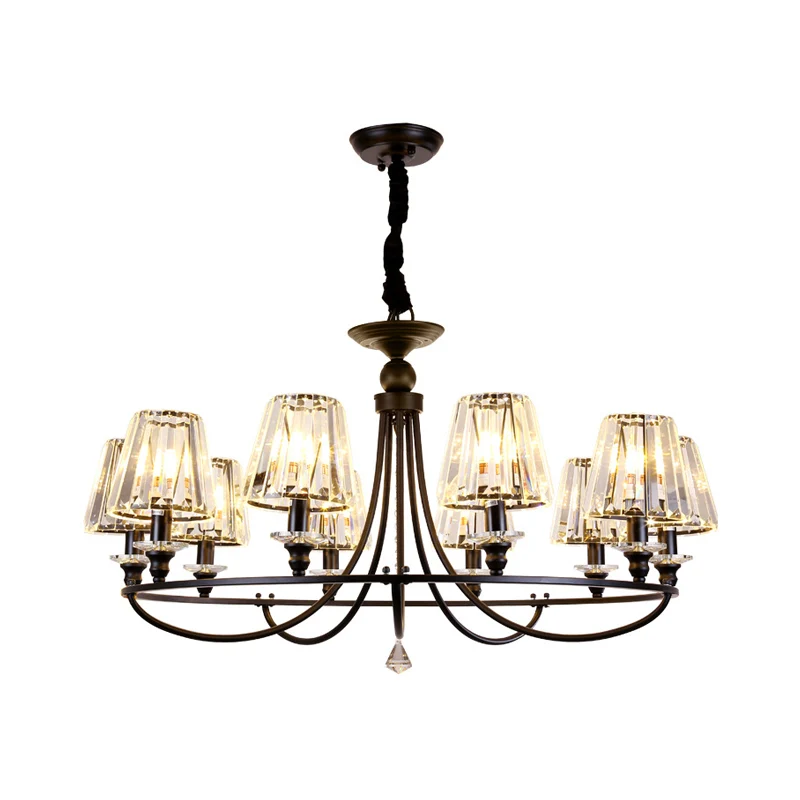 Kristalzwarte kroonluchter licht taps toelopend 4/6/8 lampen Scandinavische plafond hanglamp voor eetkamer Clearhalo