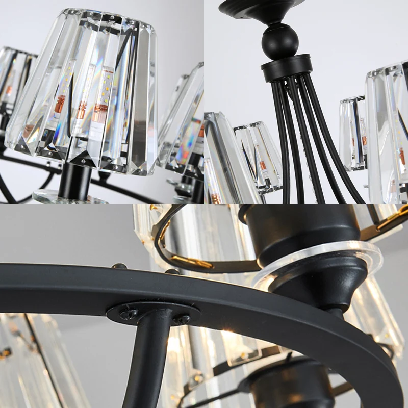 Kristalzwarte kroonluchter licht taps toelopend 4/6/8 lampen Scandinavische plafond hanglamp voor eetkamer Clearhalo