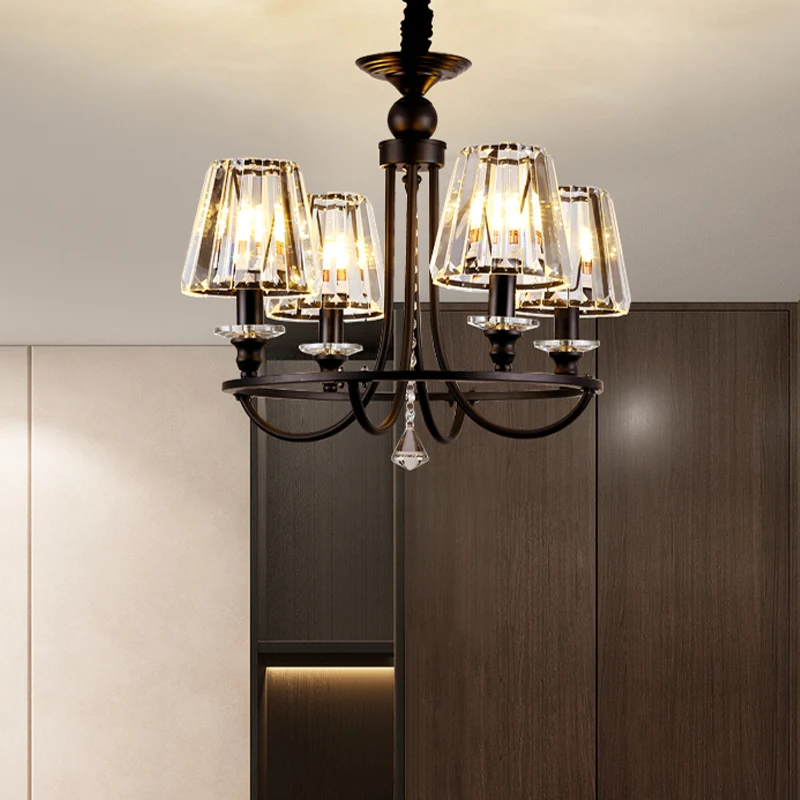 Kristalzwarte kroonluchter licht taps toelopend 4/6/8 lampen Scandinavische plafond hanglamp voor eetkamer Clearhalo