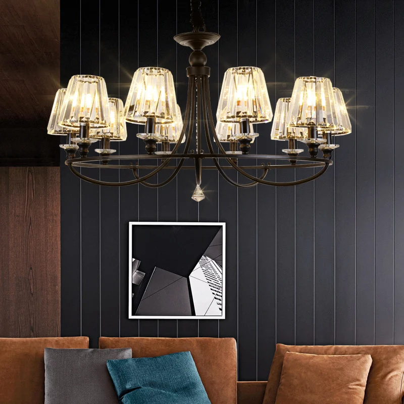 Kristalzwarte kroonluchter licht taps toelopend 4/6/8 lampen Scandinavische plafond hanglamp voor eetkamer Clearhalo