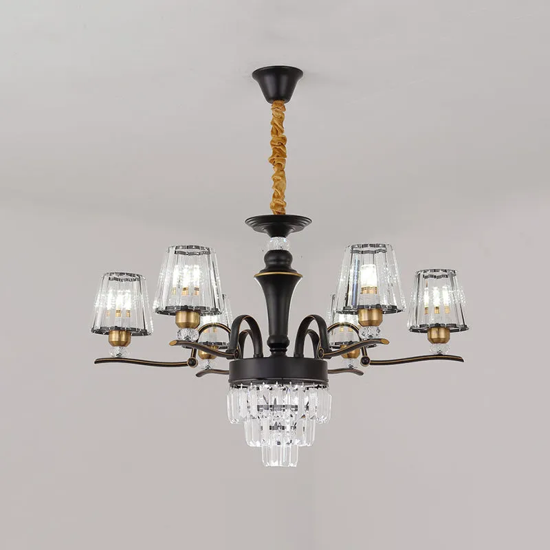 Kristalzwarte plafondlamp conische 6/8-kops modernistische kroonluchter hanglamp voor woonkamer Clearhalo