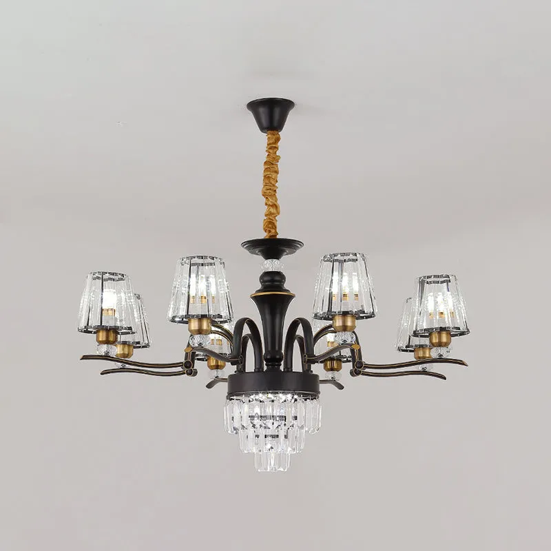 Kristalzwarte plafondlamp conische 6/8-kops modernistische kroonluchter hanglamp voor woonkamer Clearhalo