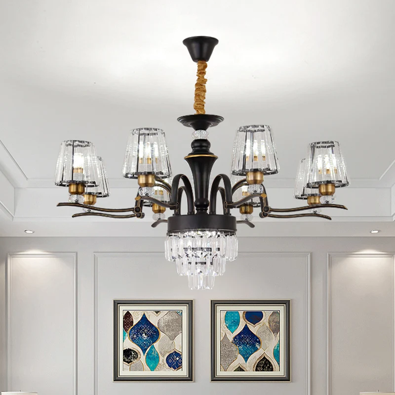 Kristalzwarte plafondlamp conische 6/8-kops modernistische kroonluchter hanglamp voor woonkamer Clearhalo