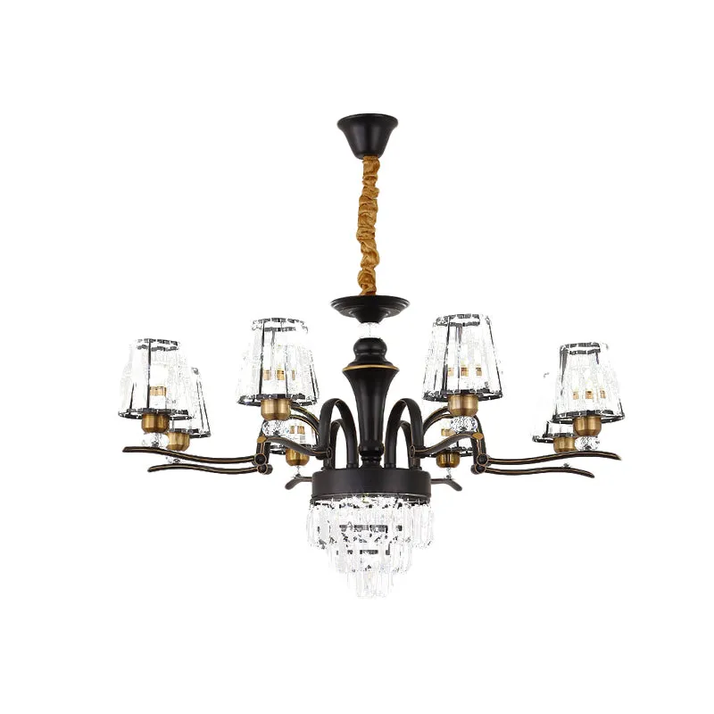Kristalzwarte plafondlamp conische 6/8-kops modernistische kroonluchter hanglamp voor woonkamer Clearhalo
