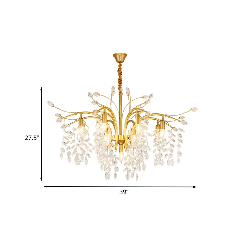 Kroonluchter met 9 lampen, Scandinavische Starburst-kristaldruppelophanging, hanglamp goud Clearhalo
