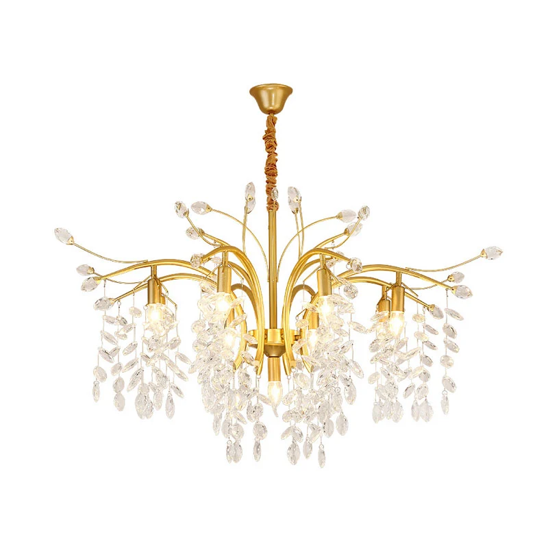 Kroonluchter met 9 lampen, Scandinavische Starburst-kristaldruppelophanging, hanglamp goud Clearhalo