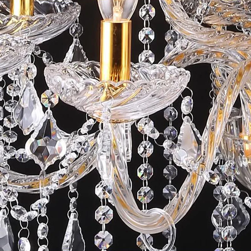 Kroonluchterlamp met gebogen arm, modern afgeschuind kristal, 10 lampen, hanglamp voor woonkamer messing Clearhalo