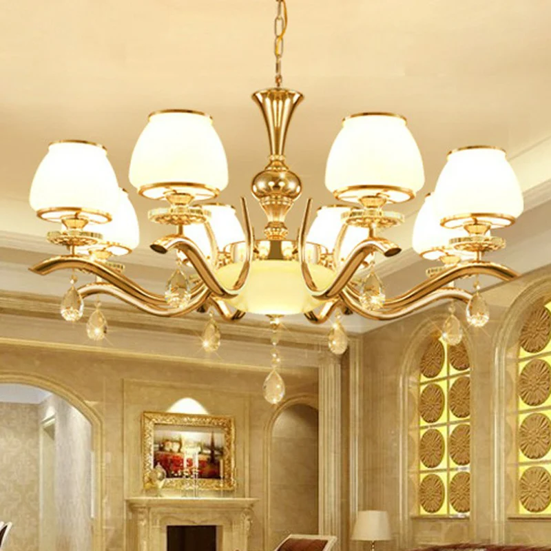 Kroonluchterlamp met gouden afwerking, minimalistisch taps toelopend wit glas, hanglamp voor zitkamer Clearhalo