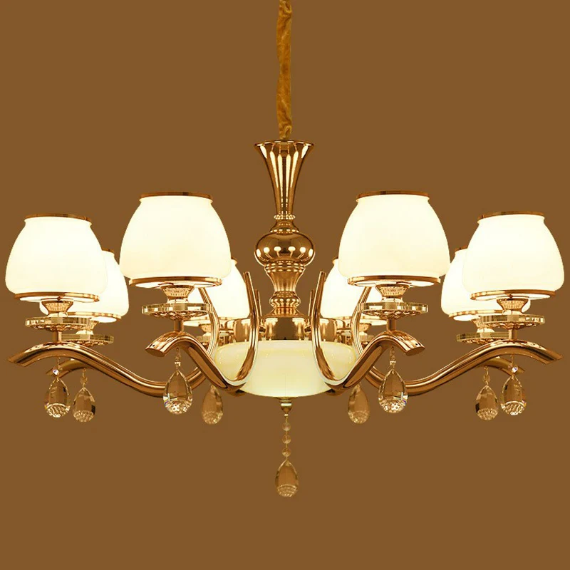 Kroonluchterlamp met gouden afwerking, minimalistisch taps toelopend wit glas, hanglamp voor zitkamer Clearhalo