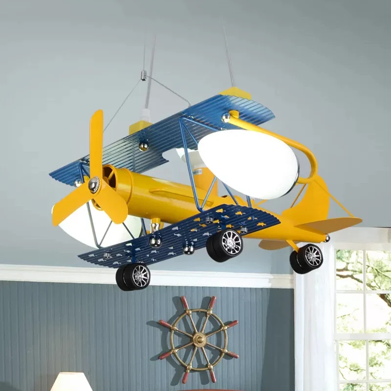 Kroonluchters voor jongens de slaapkamer, hangende hanglamp blauw met melkglazen kap en modern dubbeldekkerontwerp Clearhalo