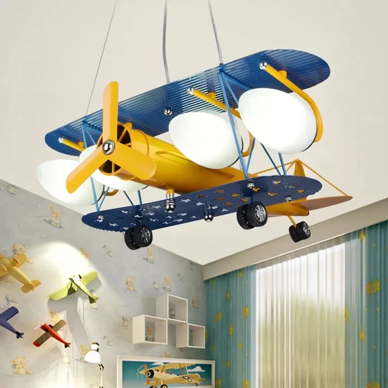 Kroonluchters voor jongens de slaapkamer, hangende hanglamp blauw met melkglazen kap en modern dubbeldekkerontwerp Clearhalo