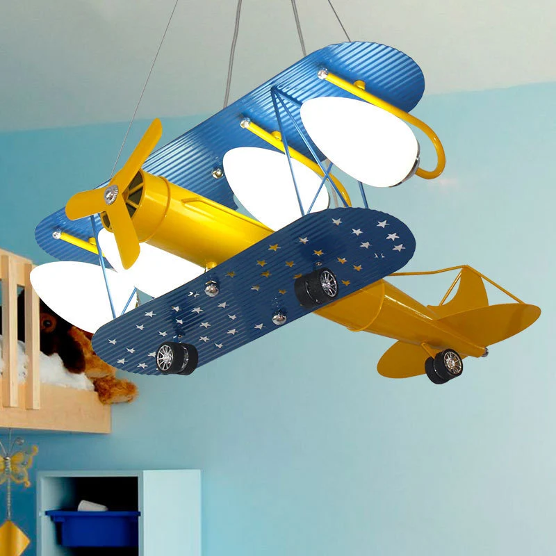 Kroonluchters voor jongens de slaapkamer, hangende hanglamp blauw met melkglazen kap en modern dubbeldekkerontwerp Clearhalo