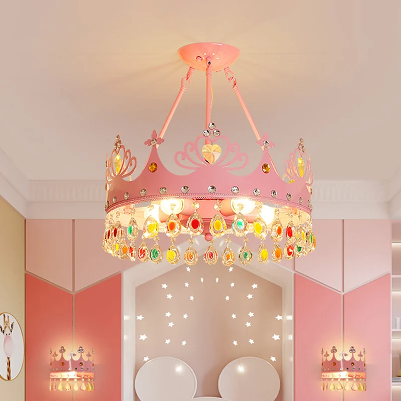 Kroonvorm Kroonluchter Verlichting Modernistisch Metaal 5-lichts Roze/Goud Hanglamp voor kinderkamer Clearhalo