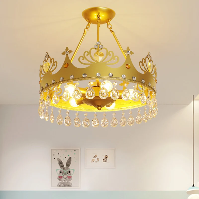 Kroonvorm Kroonluchter Verlichting Modernistisch Metaal 5-lichts Roze/Goud Hanglamp voor kinderkamer Clearhalo