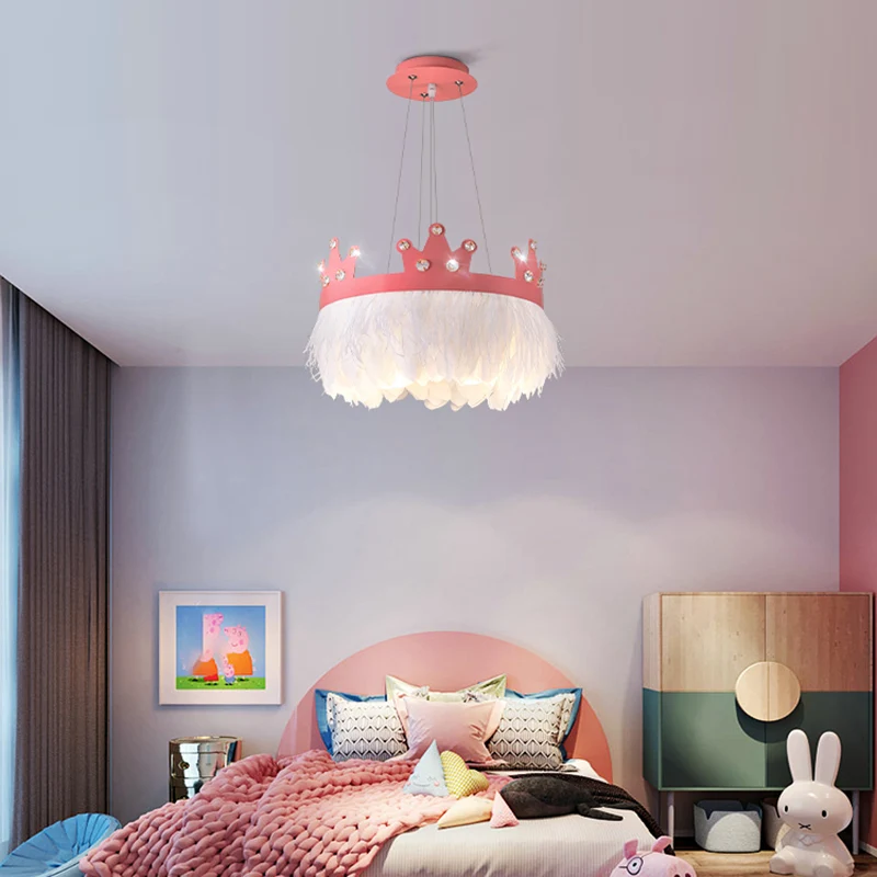 Kroonvormige kroonluchter voor meisjeskamer, 2-lichts, hangende lichtset Scandinavische stijl Clearhalo