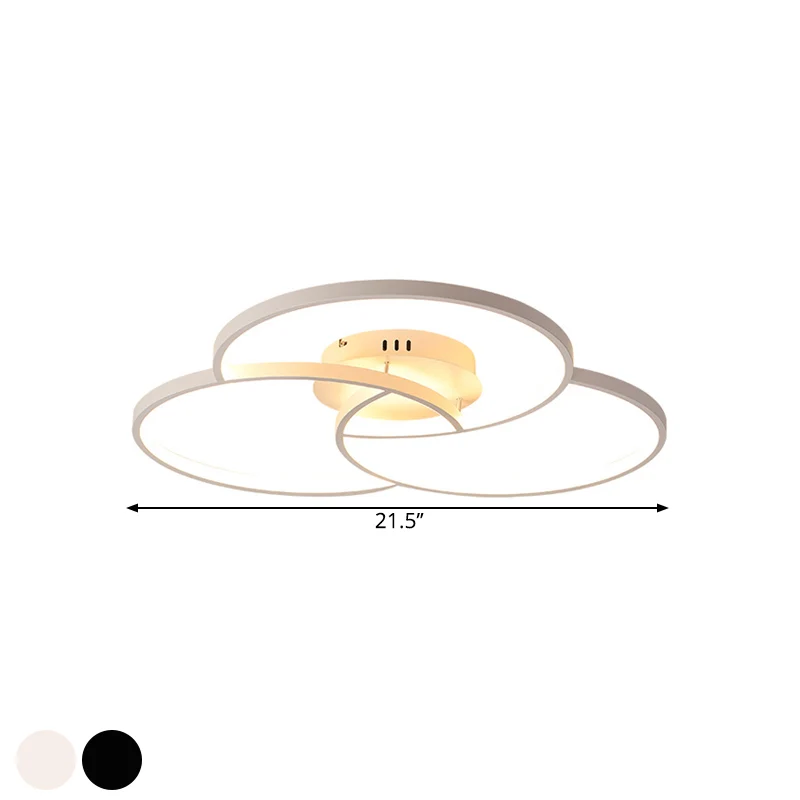 Kruisende ring semi-inbouw moderne metalen zwart/witte LED-plafondarmatuur warm/wit licht, 21,5"/28" breed Clearhalo